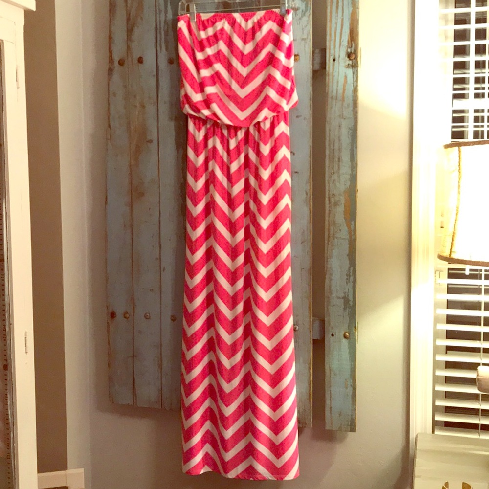 Pink & White Chevron Maxi